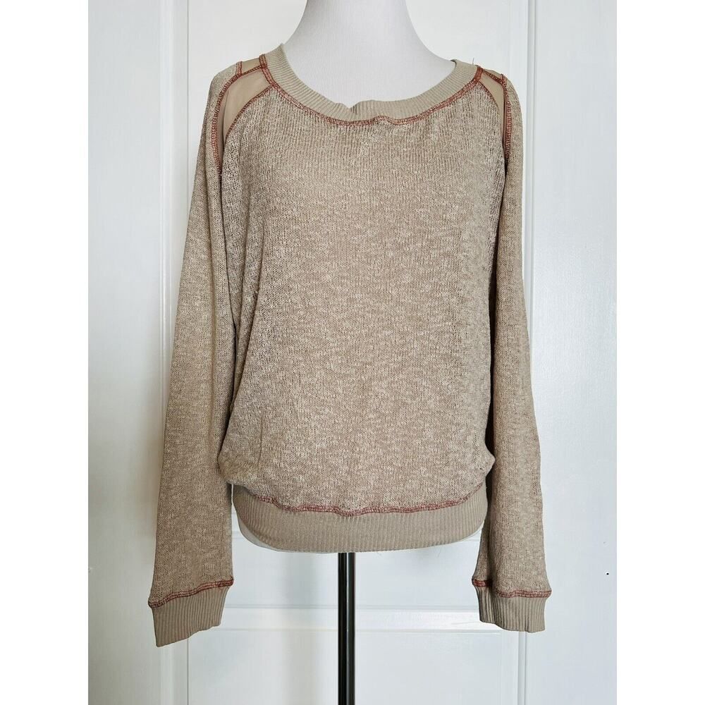 GIBSON Designer Knit Long Sleeve Top Beige Lightweight Sweater Anthropologie M